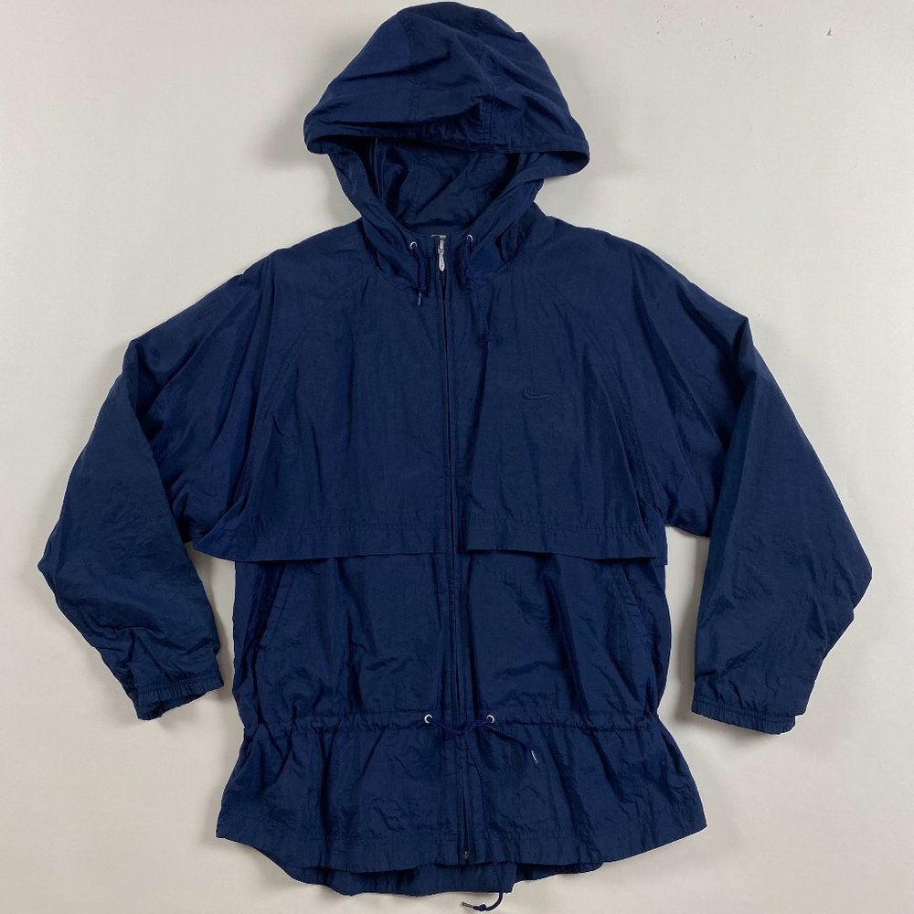 Vintage 90s Nike Full Zip Windbreaker Jacket Women’s Medium 10-12 Blue Nylon